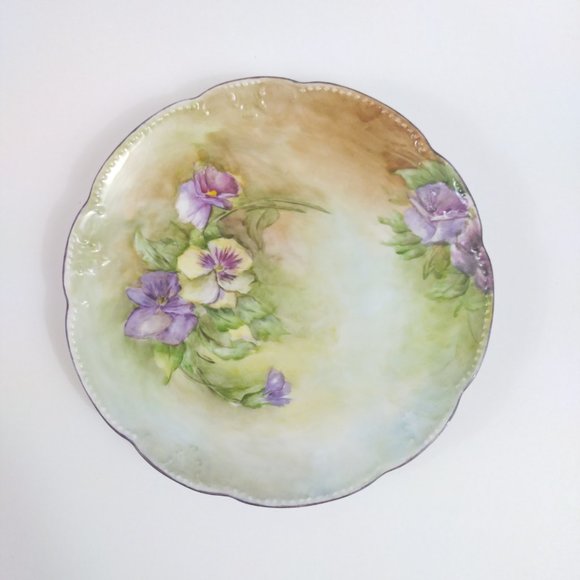 ADK Limoges France Plate Purple Pansies Signed NL Smith - Picture 2 of 5